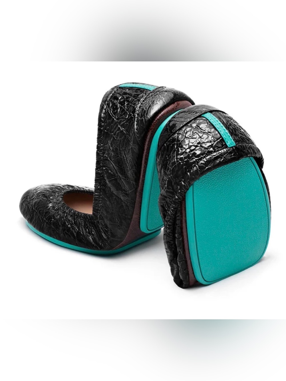 Tieks Obsidian Black Croc Patent Leather Ballet Flats Size 8 Foldable Shoes
